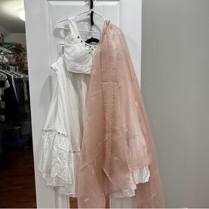 White Tiered Lehenga chanya Choli with white blouse with embroidery. M